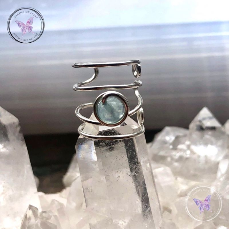 Aquamarine Silver Banded Ear Cuff